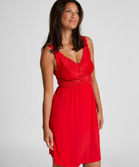 Nora Lace Slip Dress, Red