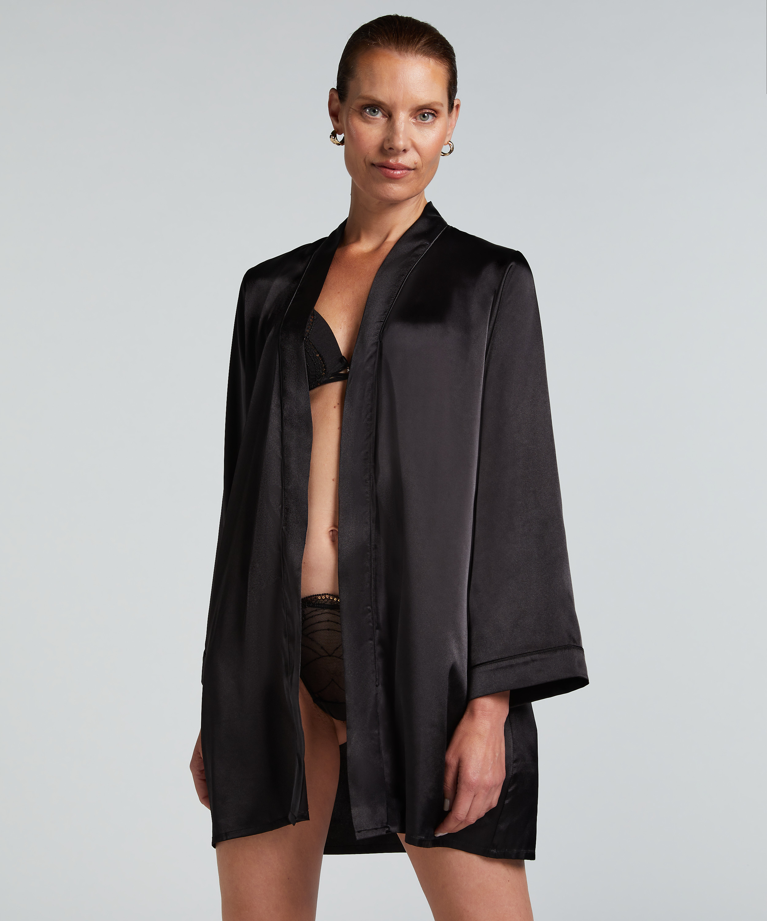 Satin Kimono, Black, main