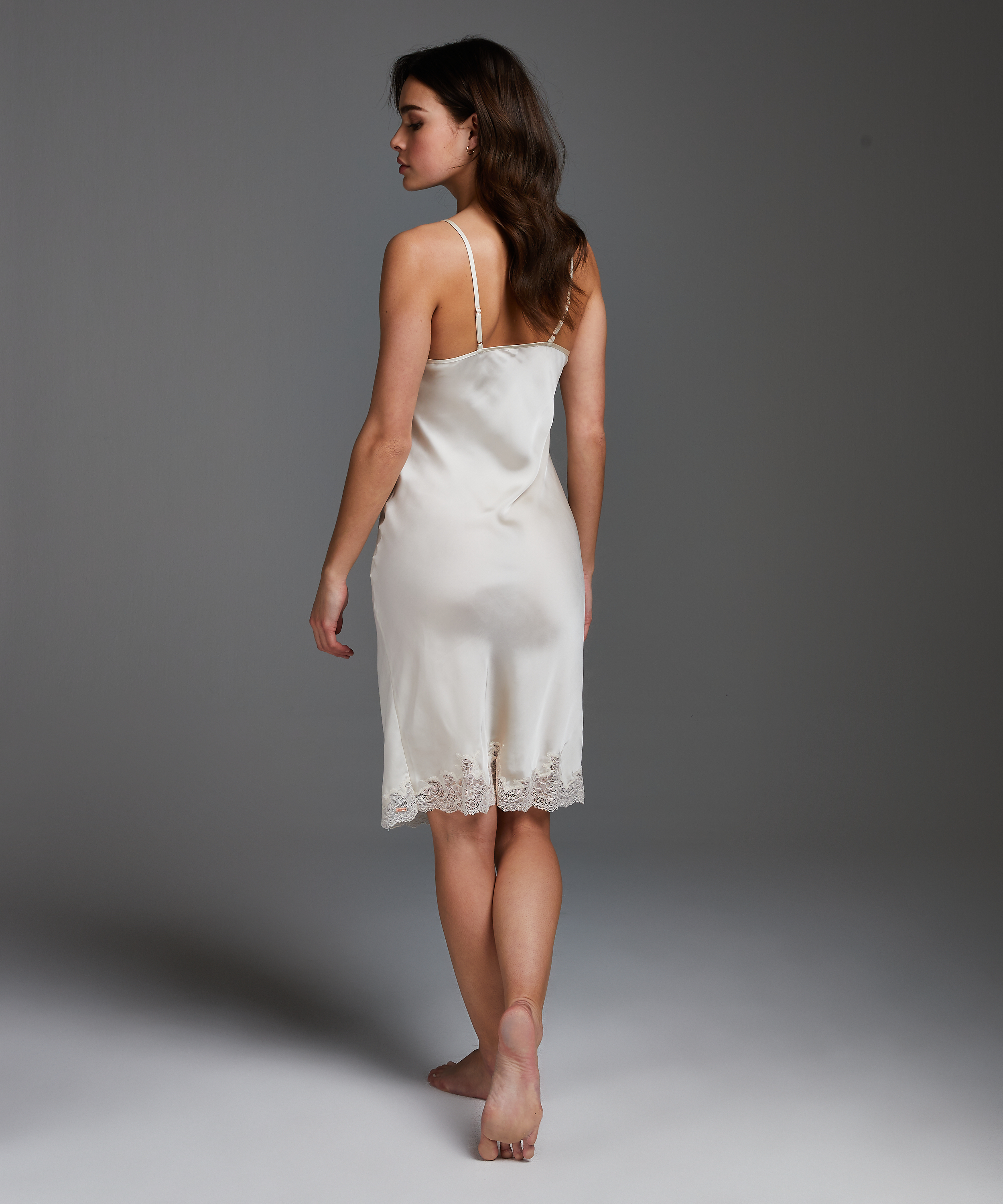 Satin Lace slip dress, Beige, main