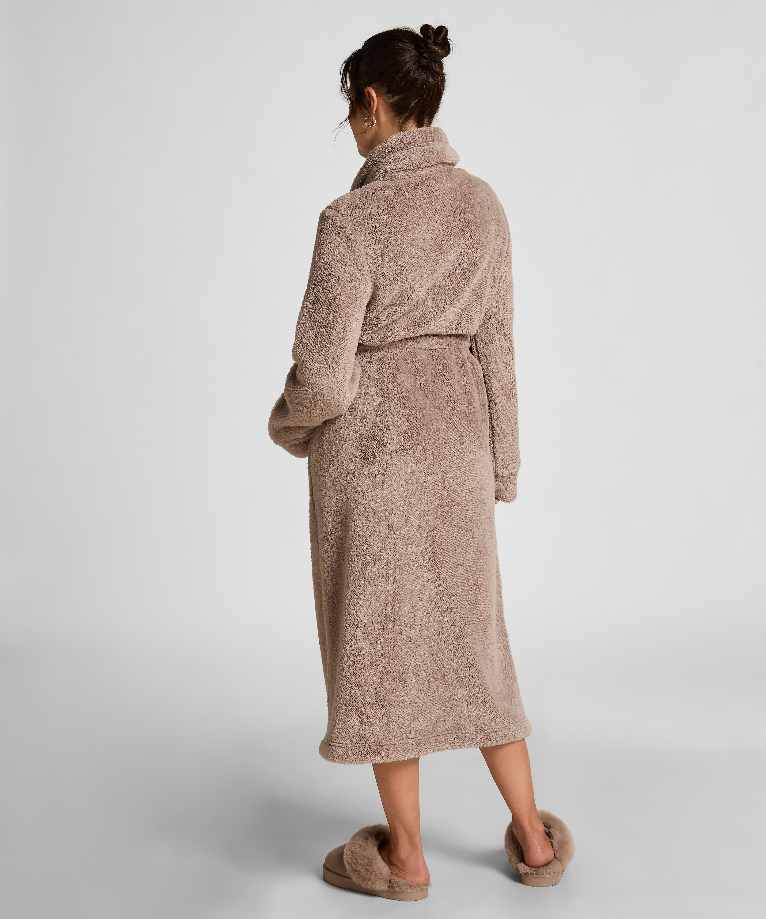 Long Fleece Bathrobe, Beige, main