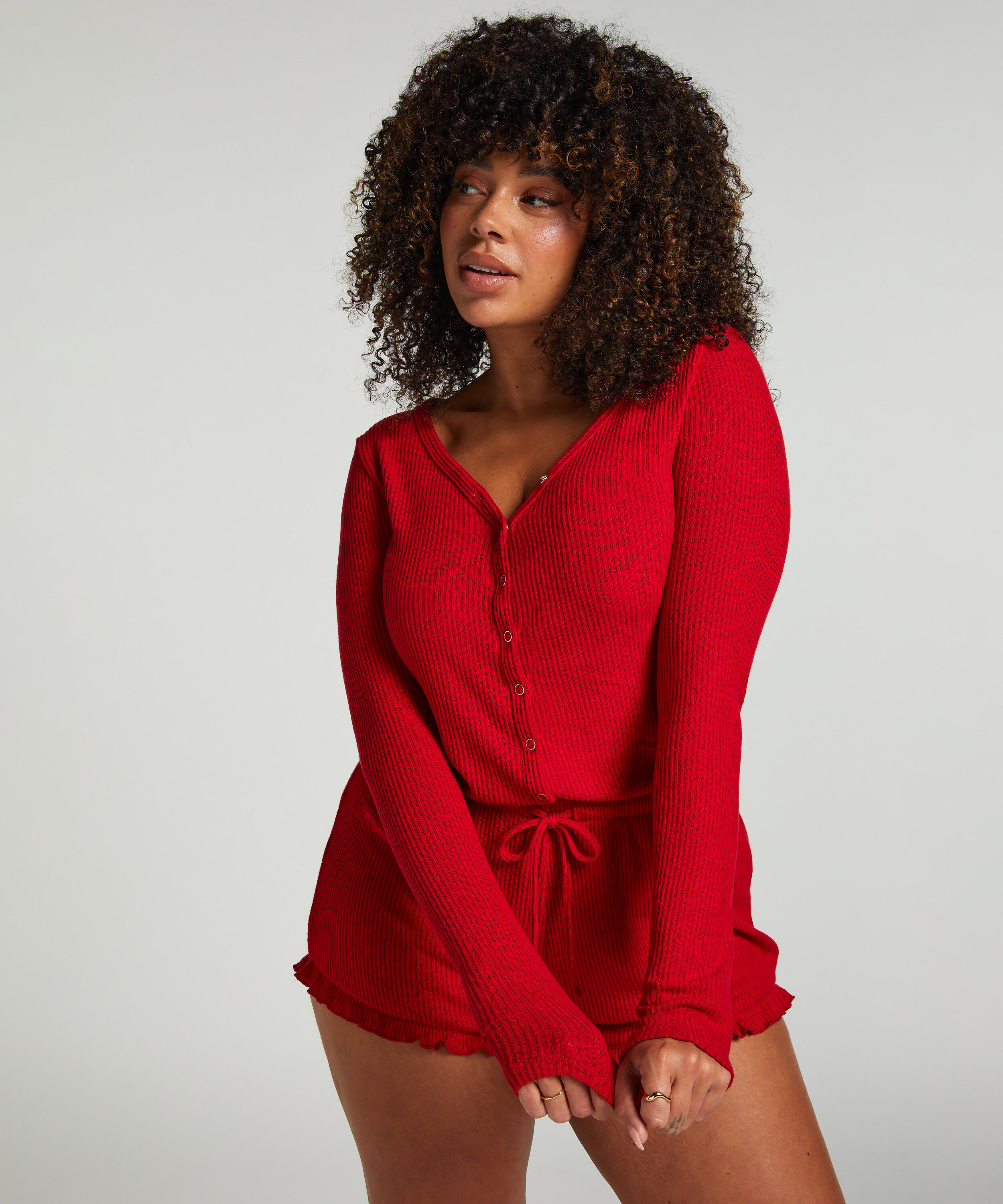 Brushed Short Onesie, Red