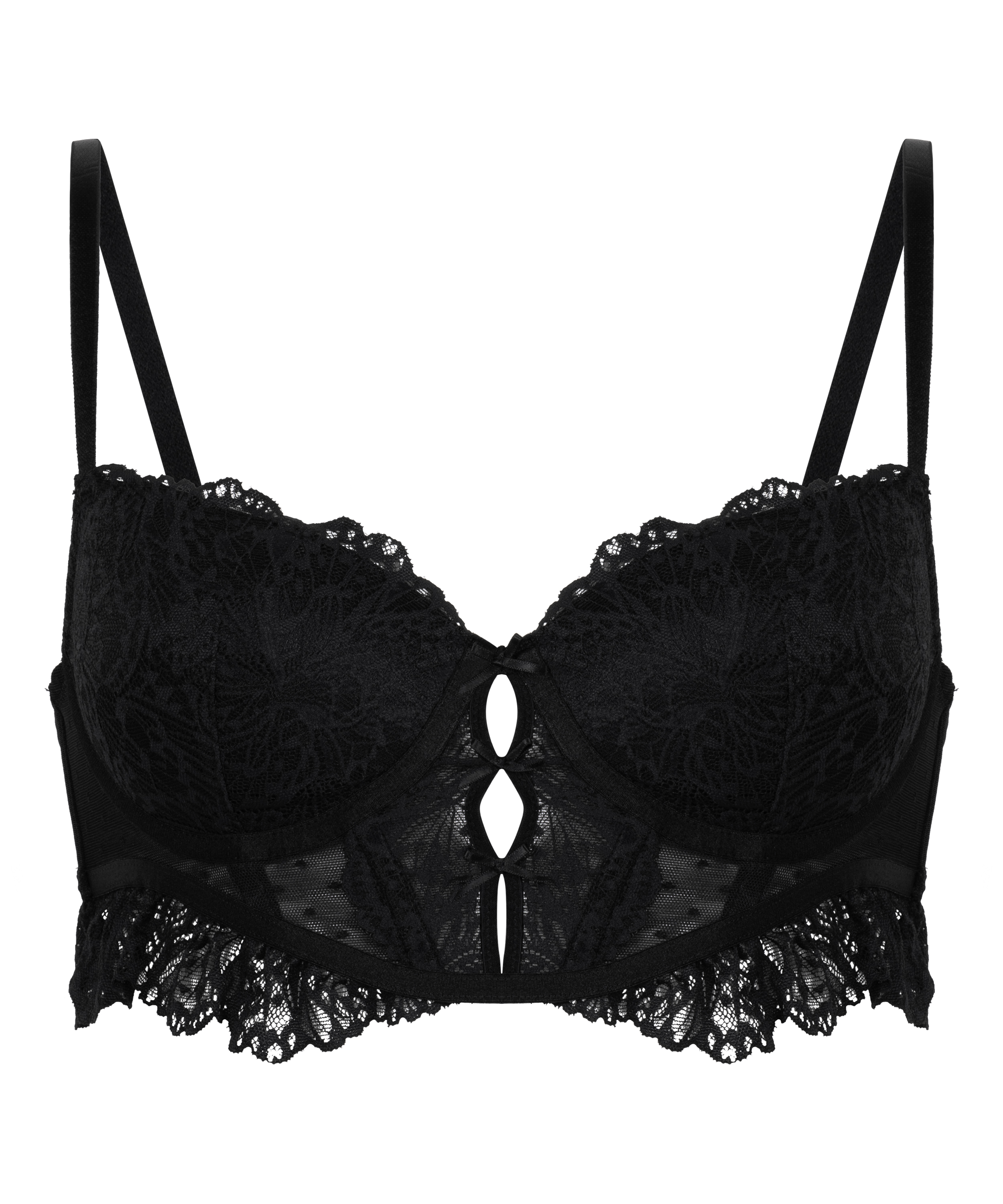 Posie Padded Underwired Longline Bra, Black, main