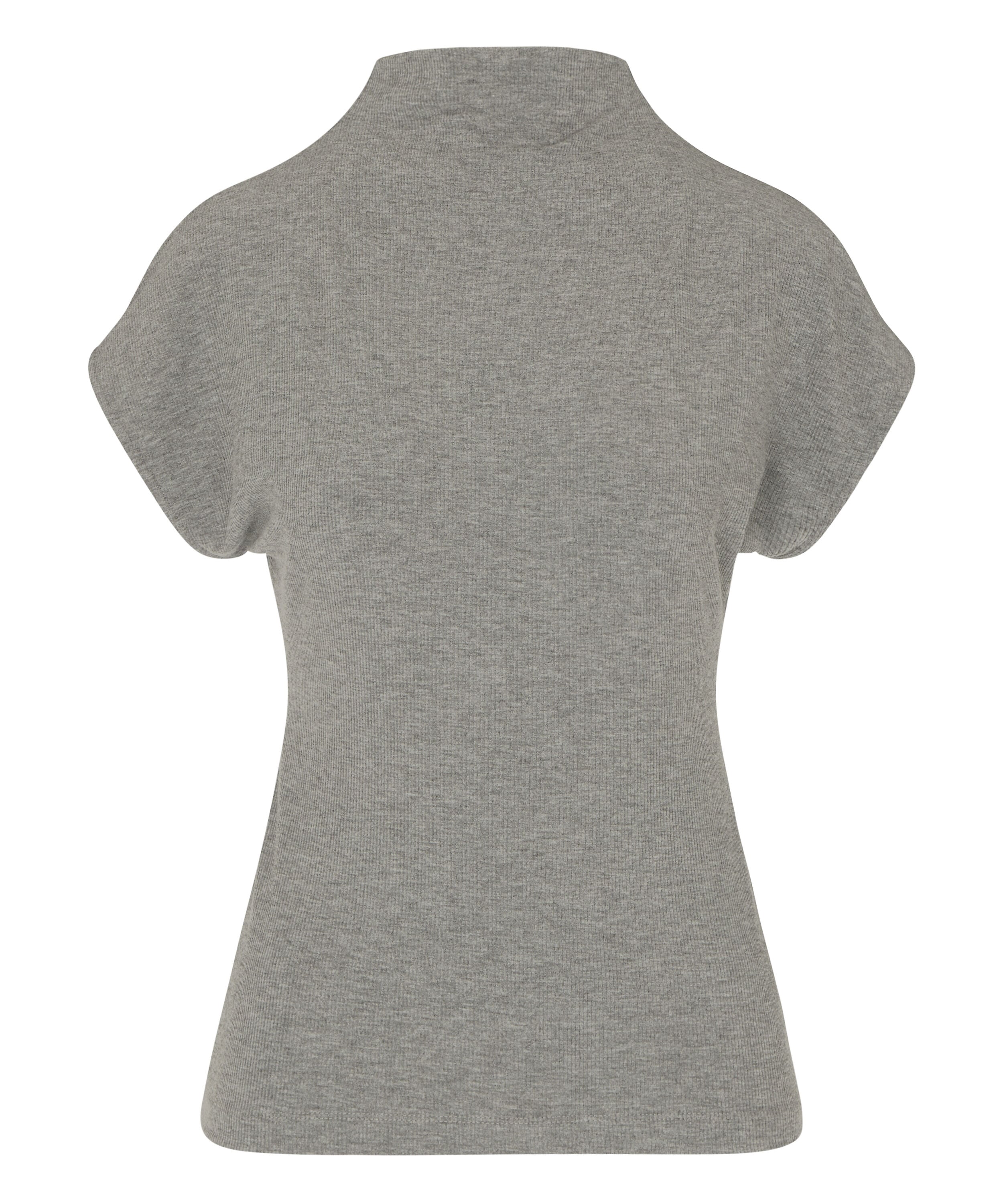 Top Short Sleeves Rib Mockneck, Gray
