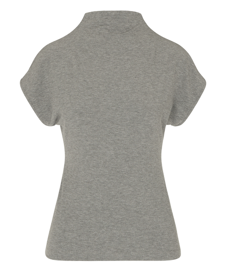 Top Short Sleeves Rib Mockneck, Gray
