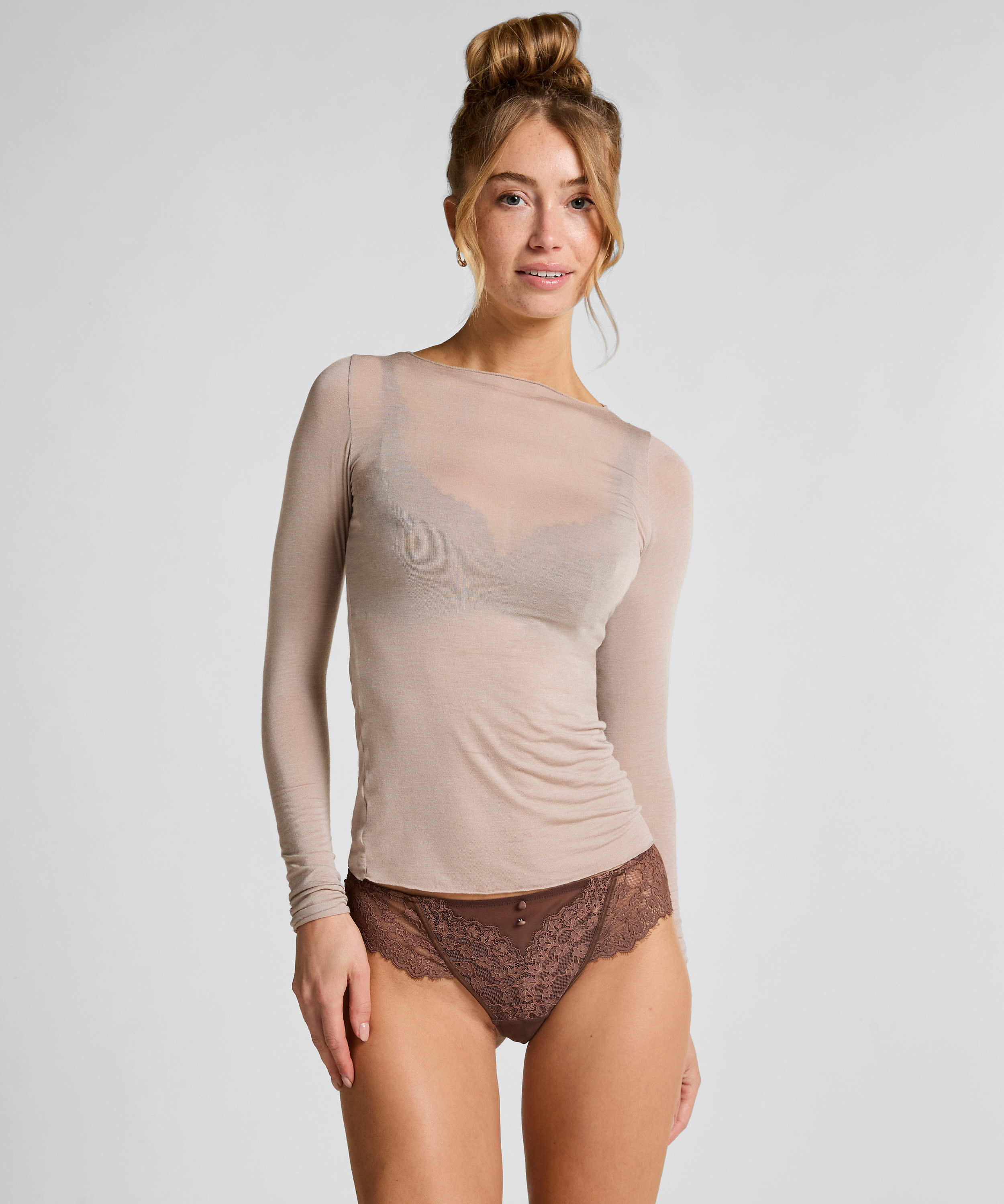 super soft Boatneck Shirt with Cashmere, Gray, main