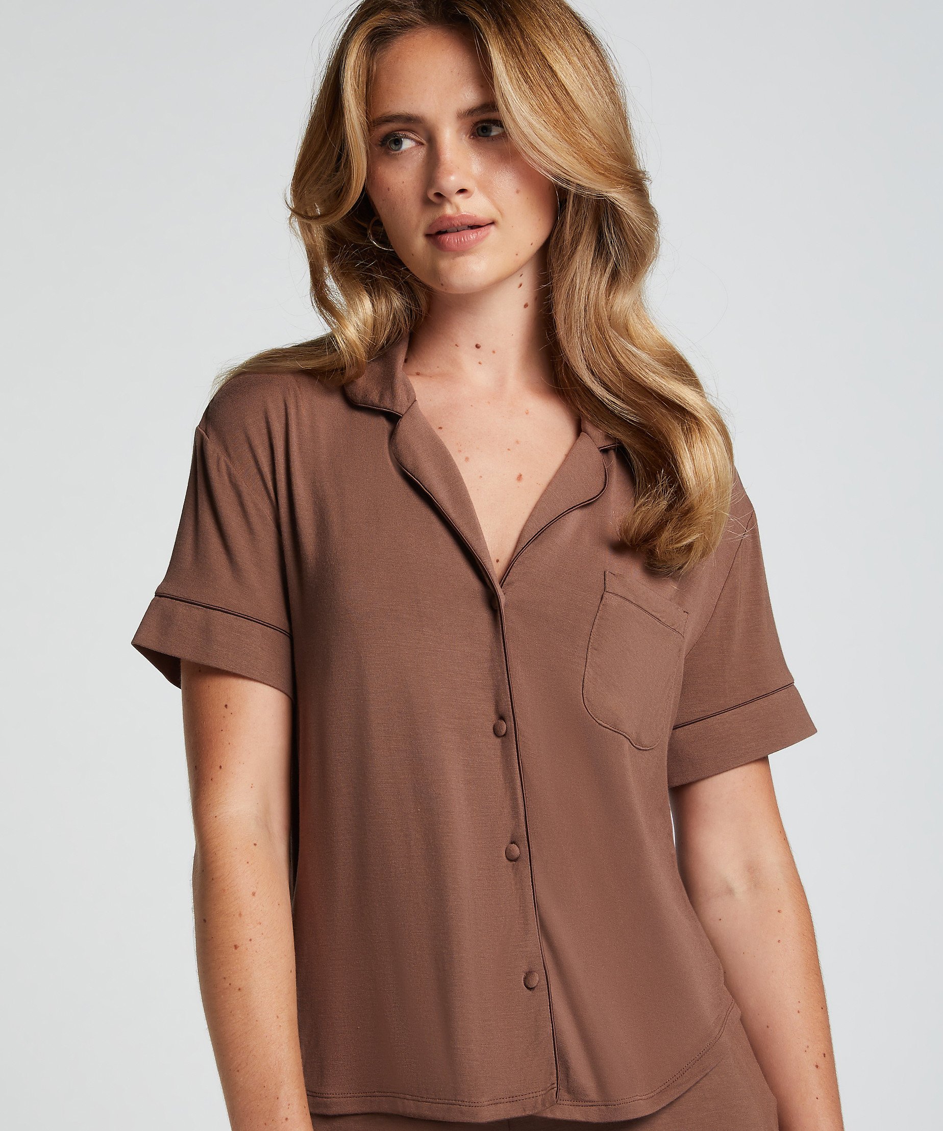 Essential Jersey Short-Sleeved Jacket, Brown, main