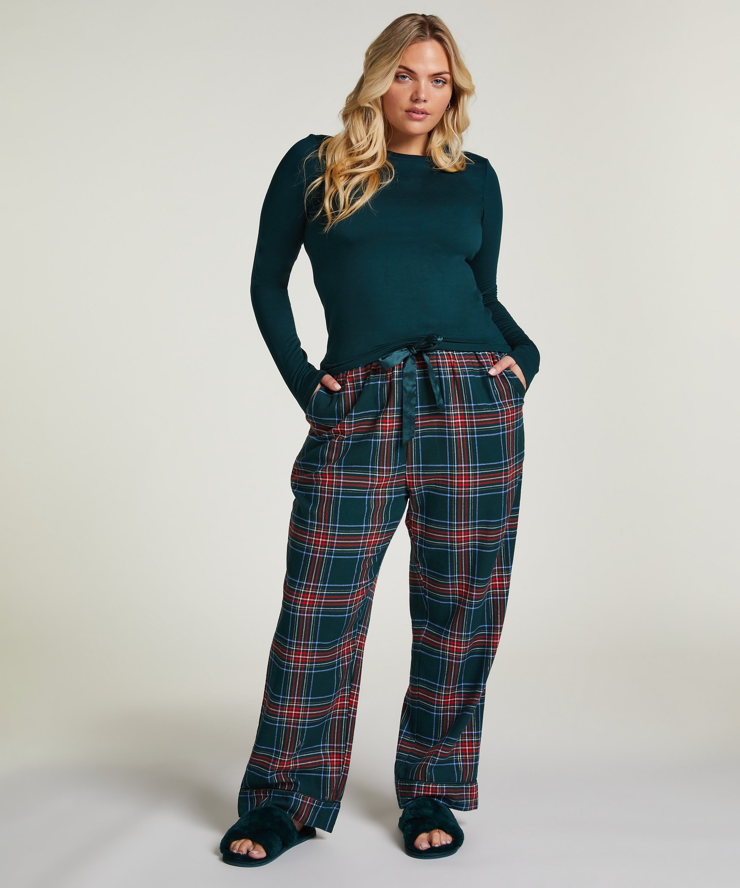Flannel Pyjama Pants, Green, main