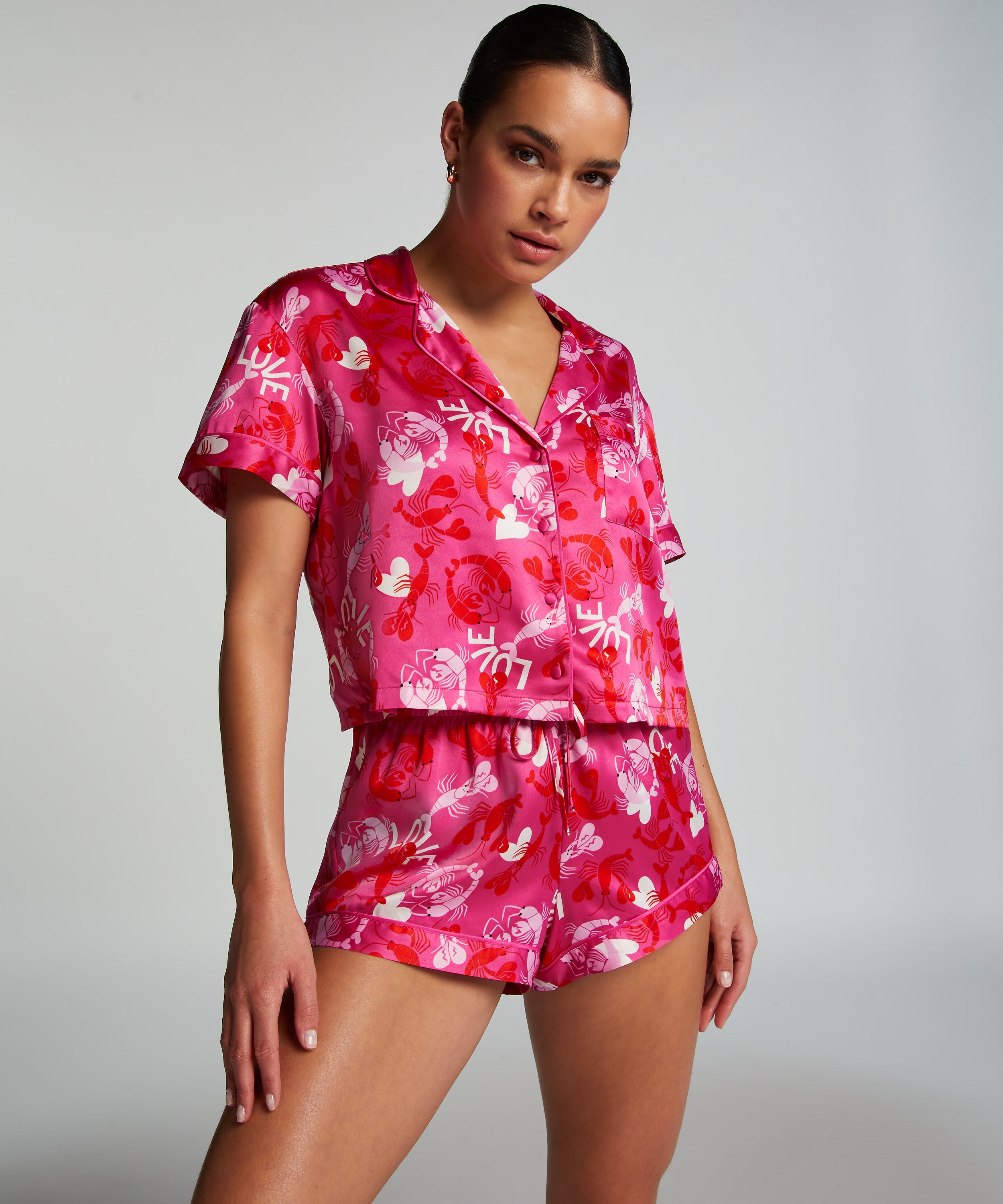Satin Short-Sleeved Jacket, Pink, main