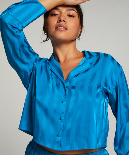 Satin Long-Sleeved Jacket, Blue