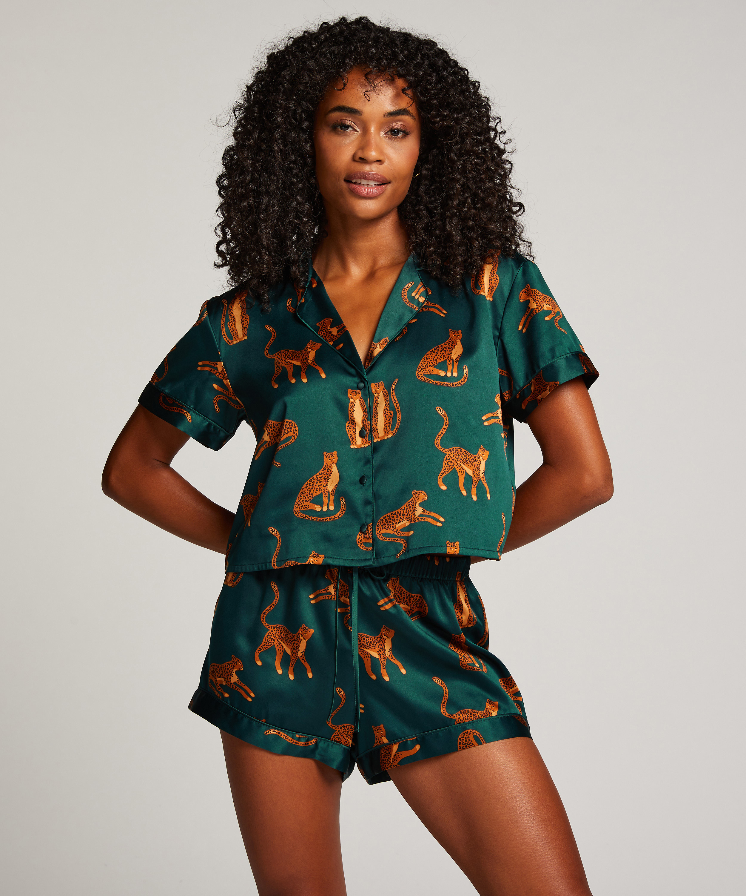 Satin Short-Sleeved Jacket, Green, main