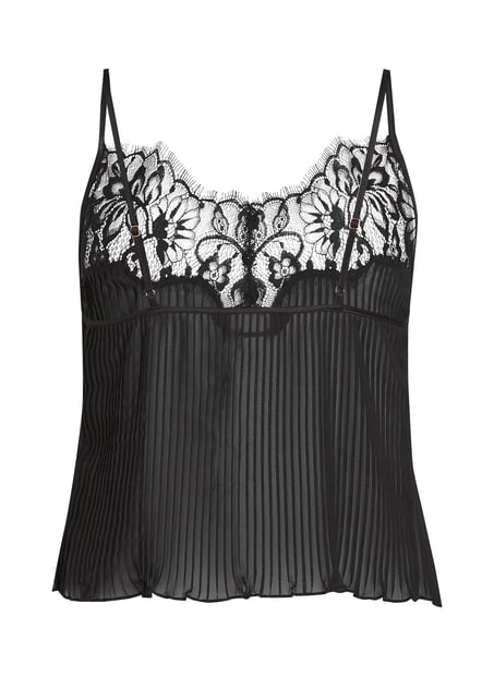 Plisse Lace Cami, Black