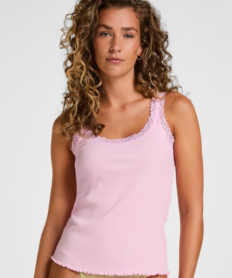 Singlet Rib Jersey Lace, Pink
