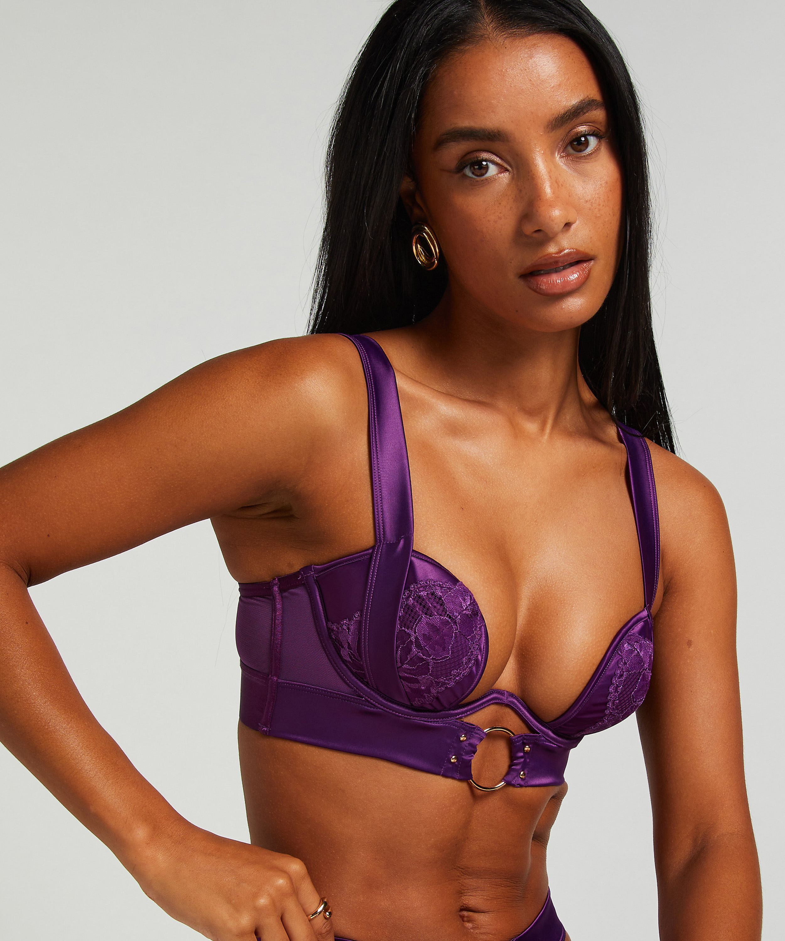 Elsa Padded Underwired Longline Bra, Purple, main