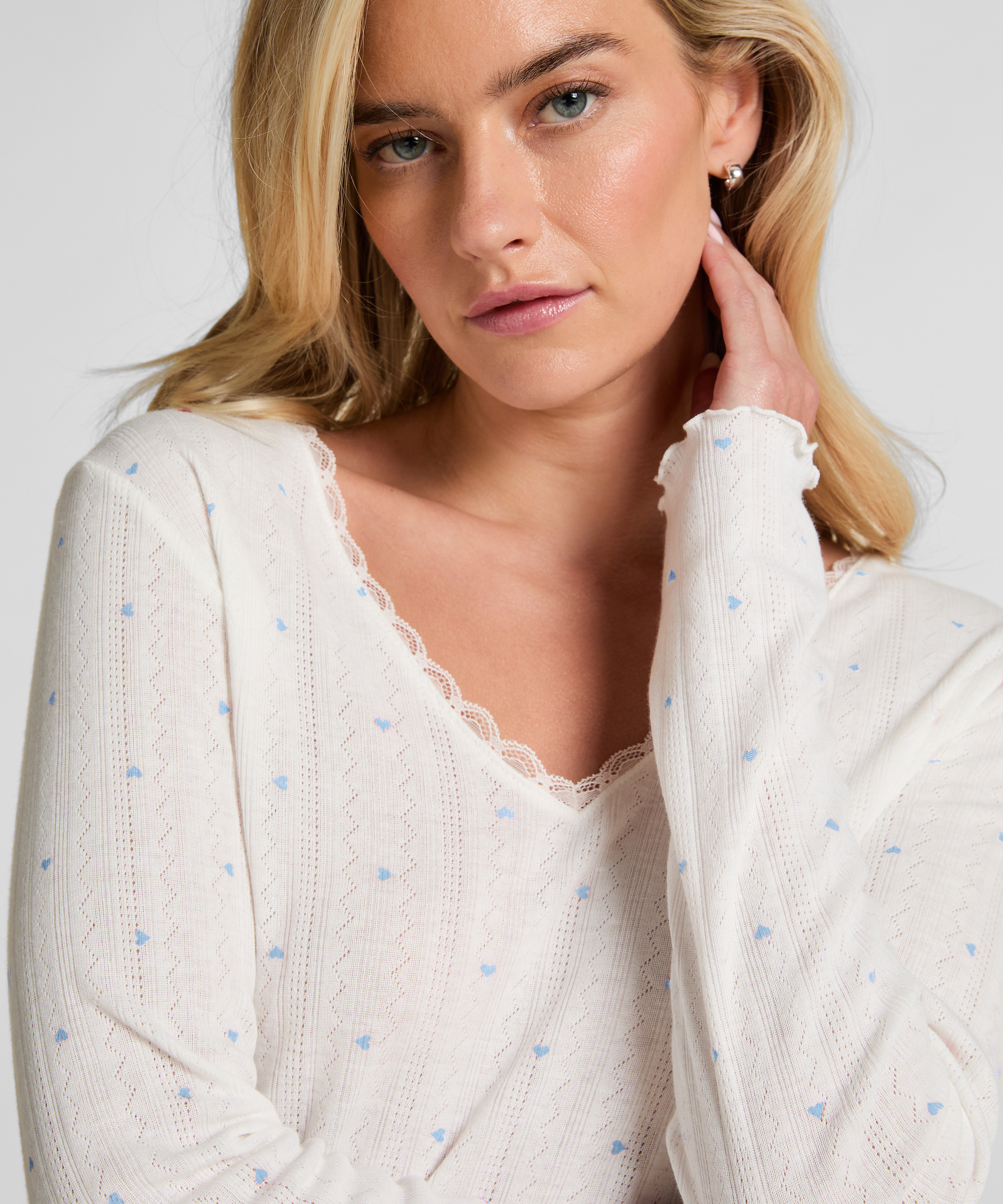 Pointelle Pyjama Top, Blue, main