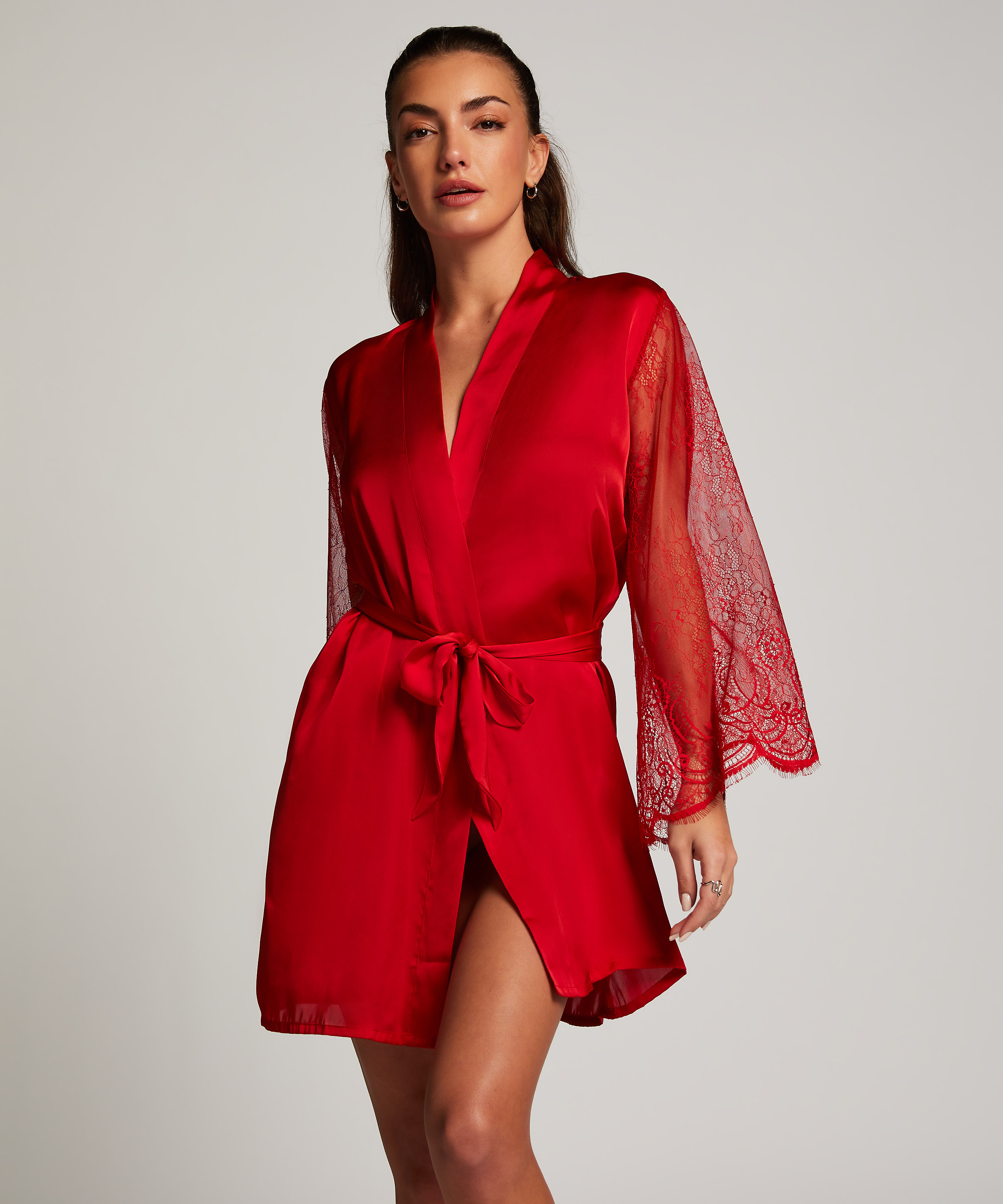 Satin Lace Kimono, Red, main