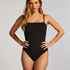 Shaping Bandeau Scallop Swimsuit, Black