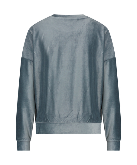 Velour rib top with long sleeves, Blue