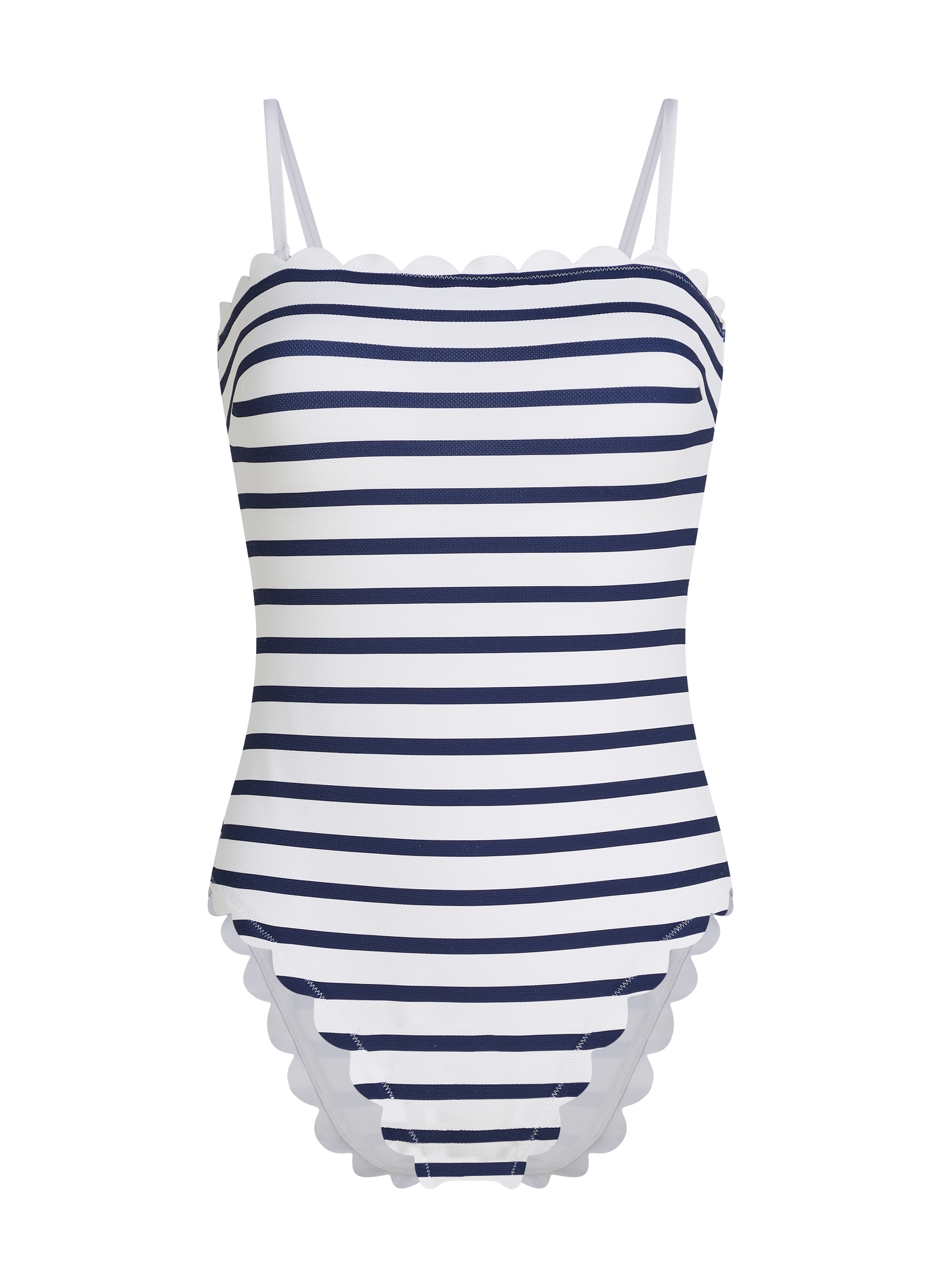 Bandeau Scallop Swimsuit, White, main