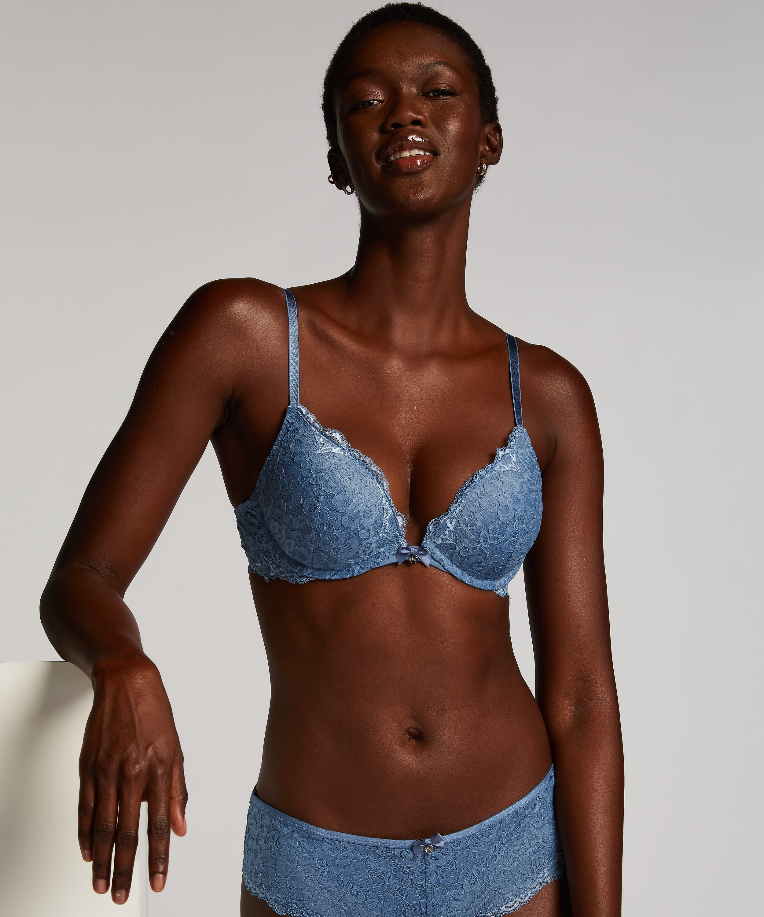 Marine Padded Push-Up Underwired Bra, Blue, main