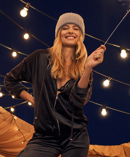 Velvet hoodie jacket, Gray