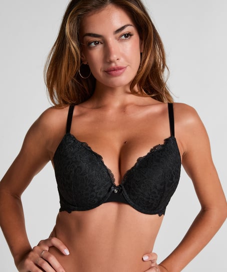 Marine Padded Push-Up Underwired Bra, Black