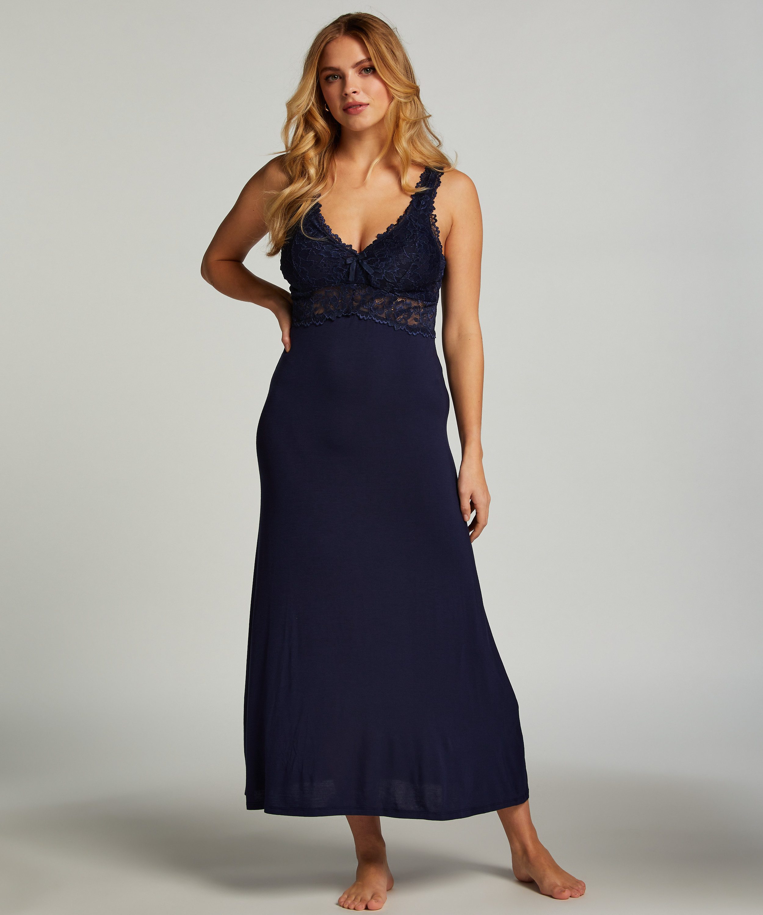 Nora Lace Long Slip Dress, Blue, main