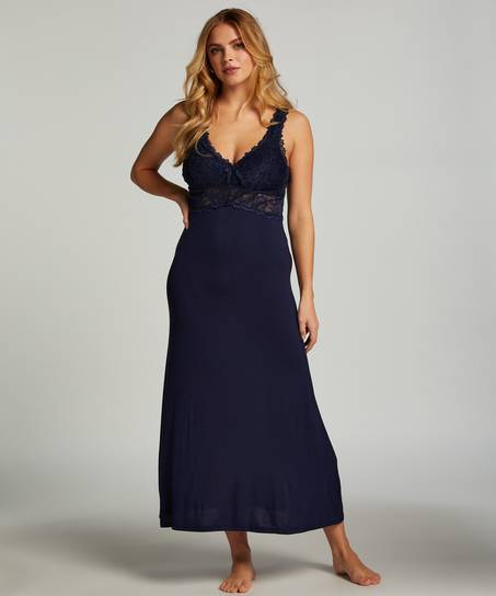 Nora Lace Long Slip Dress, Blue