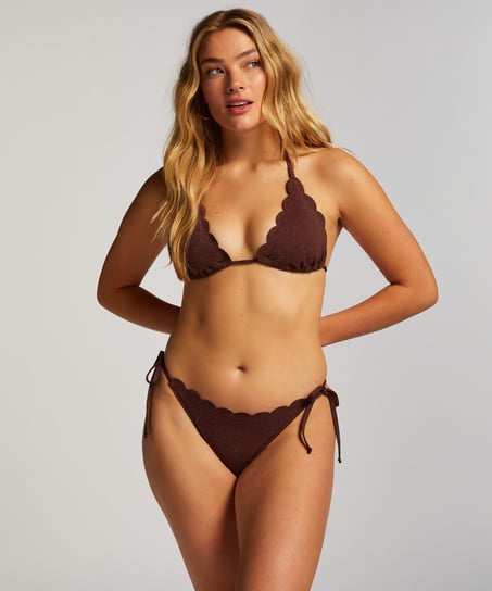 Scallop Lurex Bikini Top, Brown