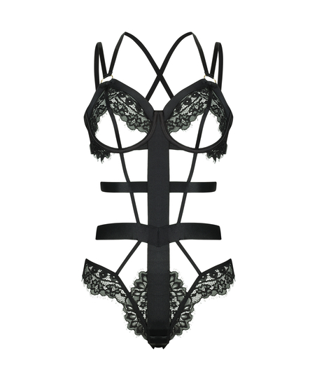 Private Flora Open Crotch Body, Black