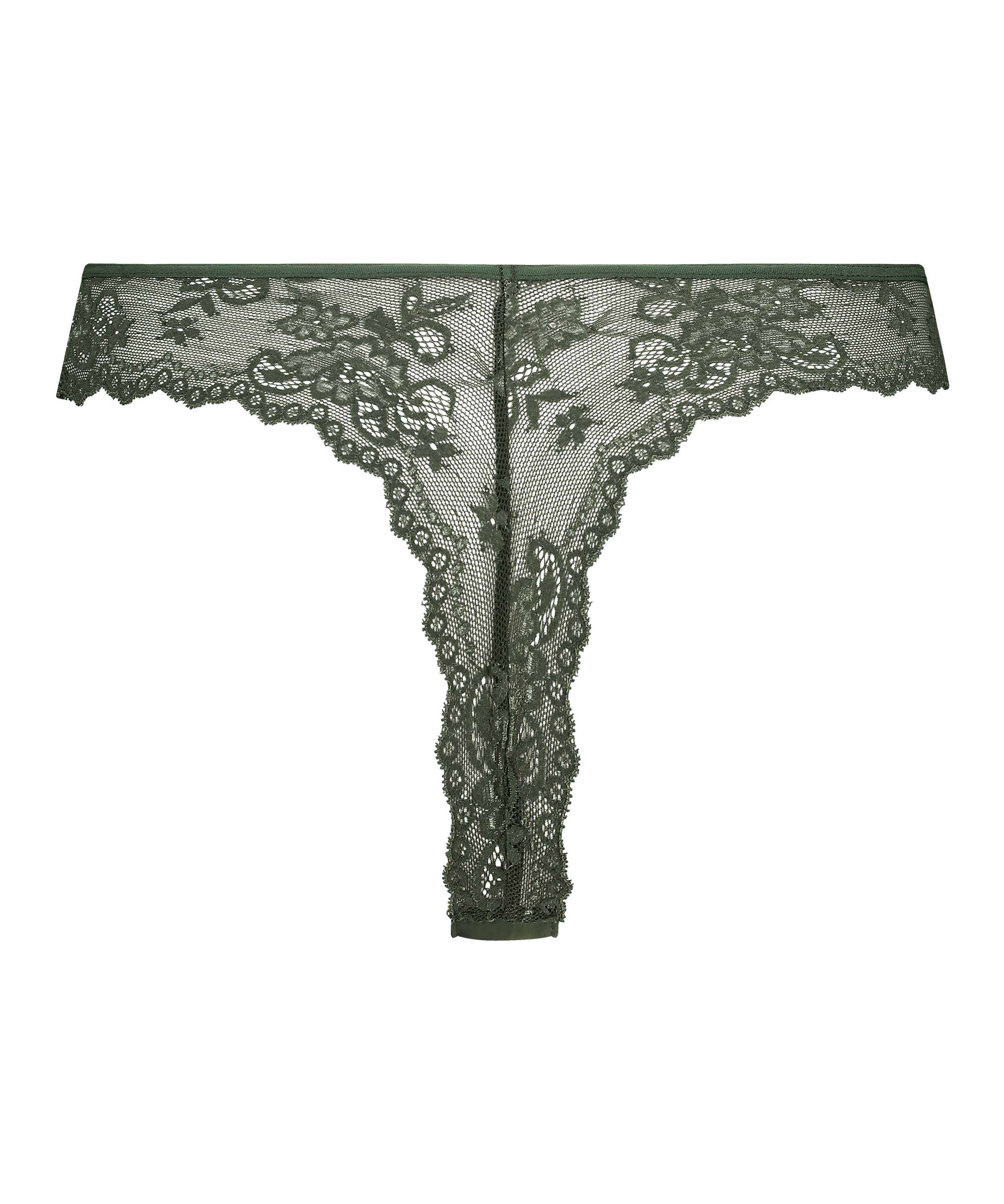 Lace Back Invisible Thong, Green, main