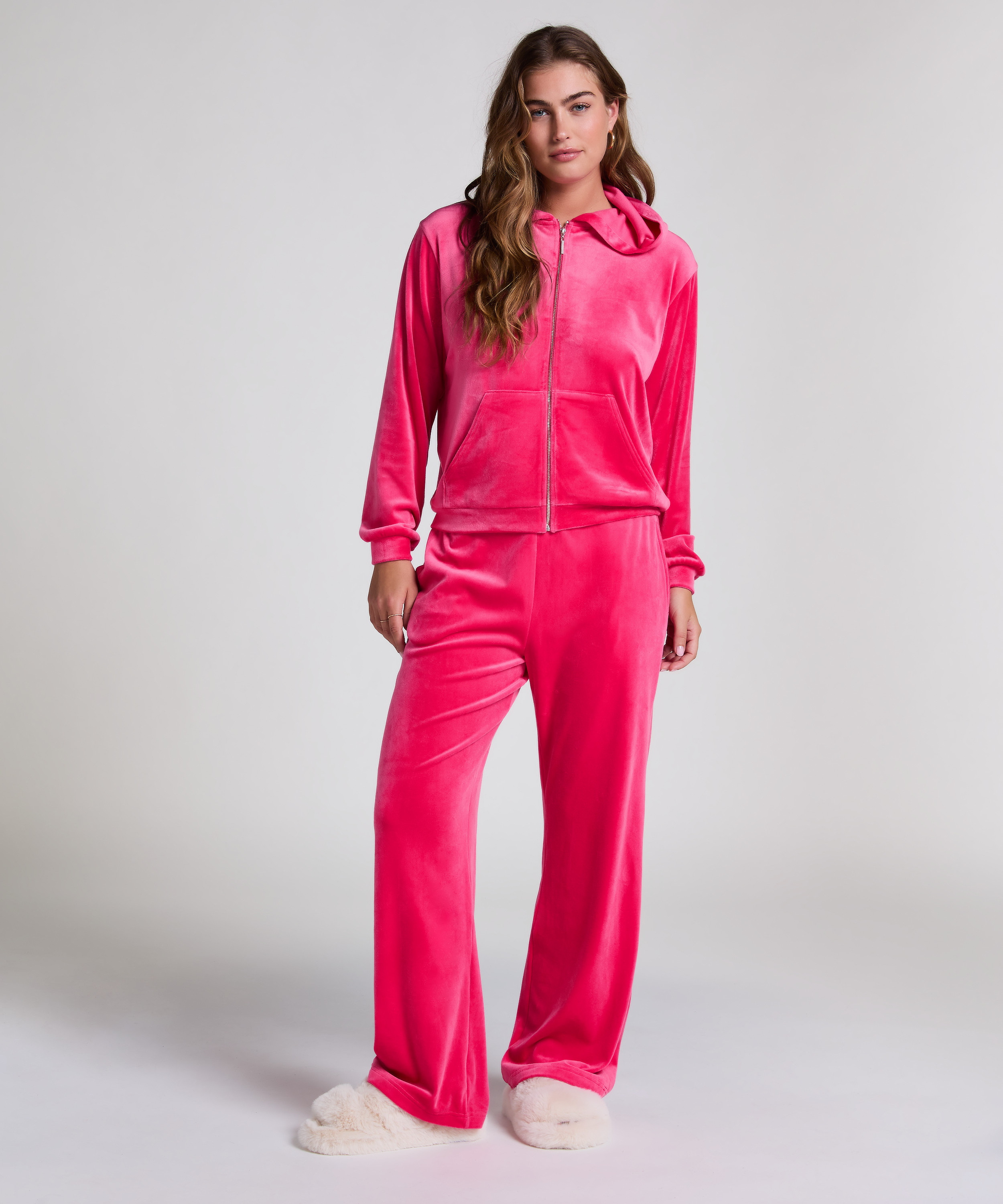 Velour hoodie jacket, Pink, main