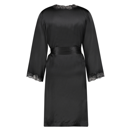 Silk lace trim kimono, Black