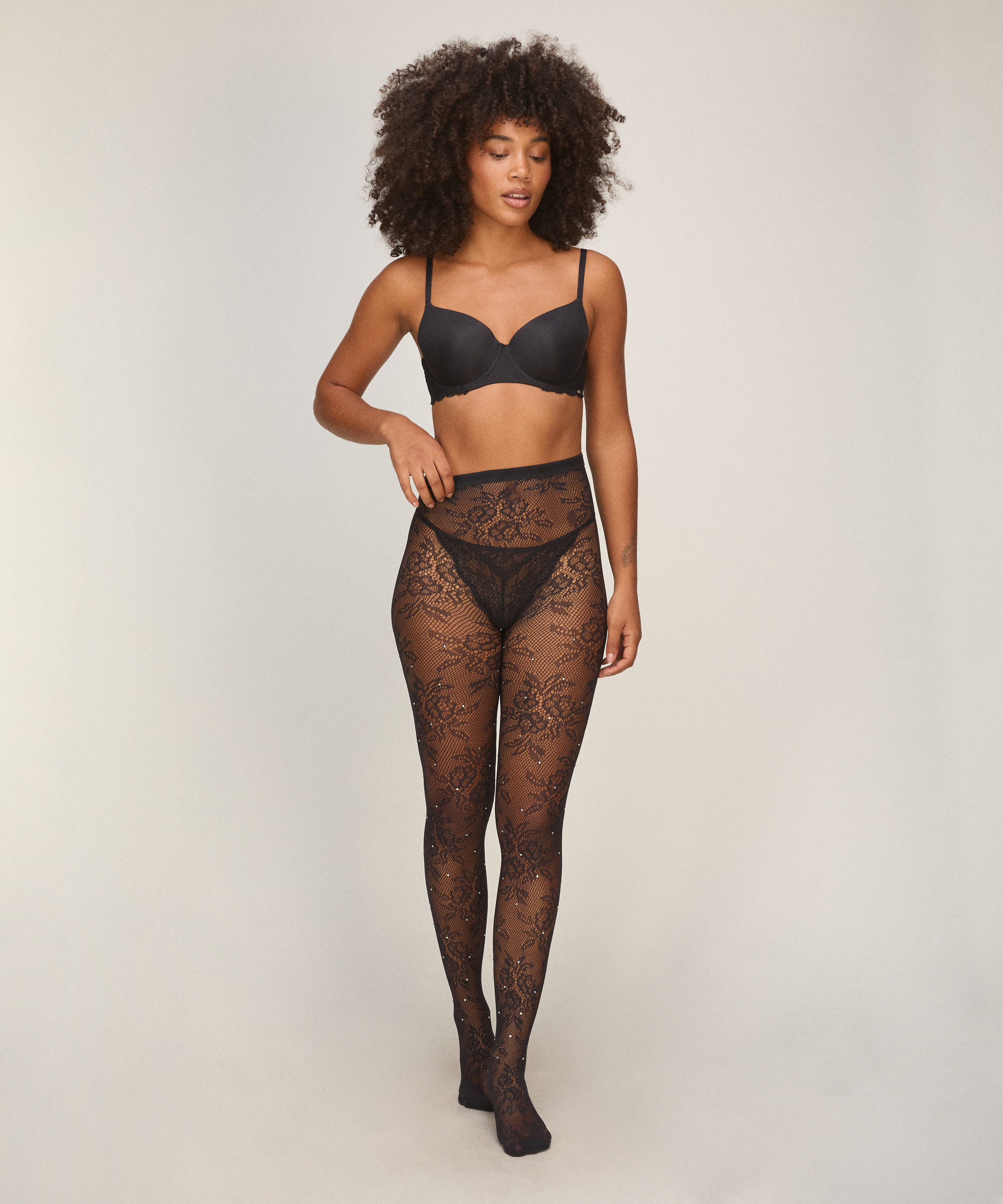 Tight Allover Lace Rhinestones, Black, main
