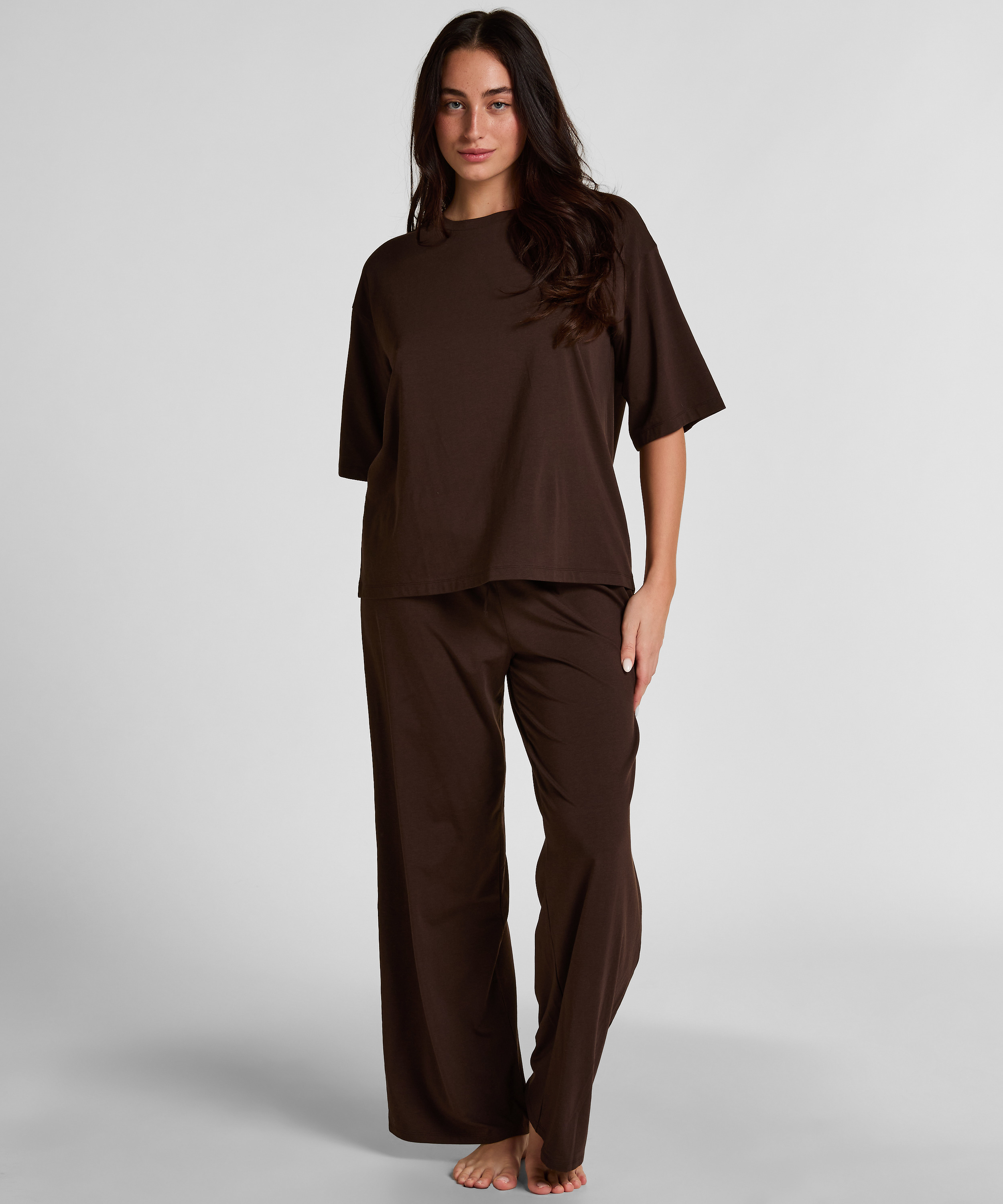 Pyjama Top Loose, Brown, main