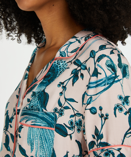 Woven Pyjama Jacket Short Sleeves, Pink