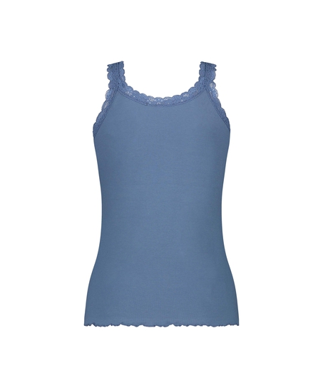 Ribbed Lace Singlet, Blue
