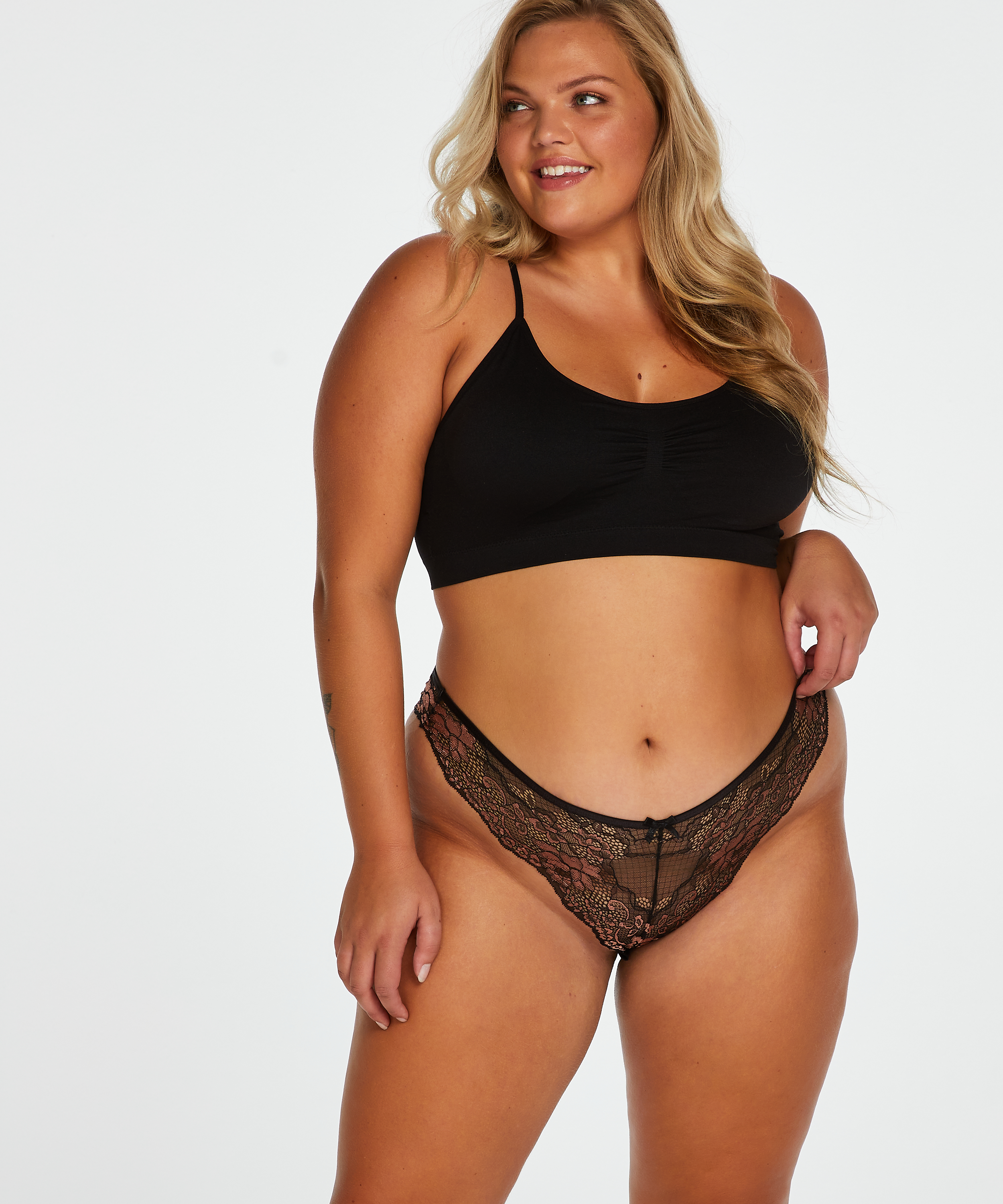 Rose seamless bralette, Black, main