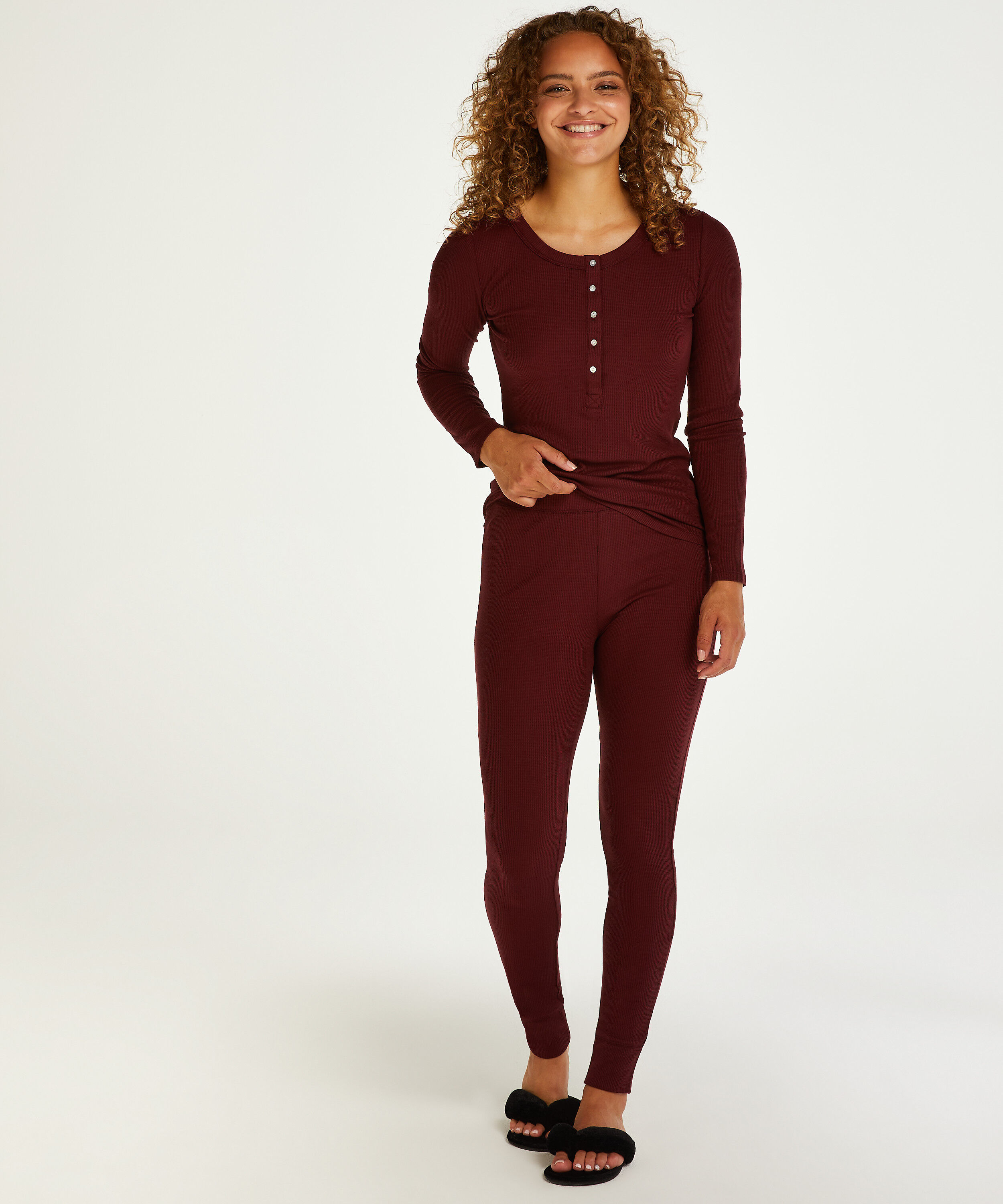 Waffle Placket Pyjama, Purple