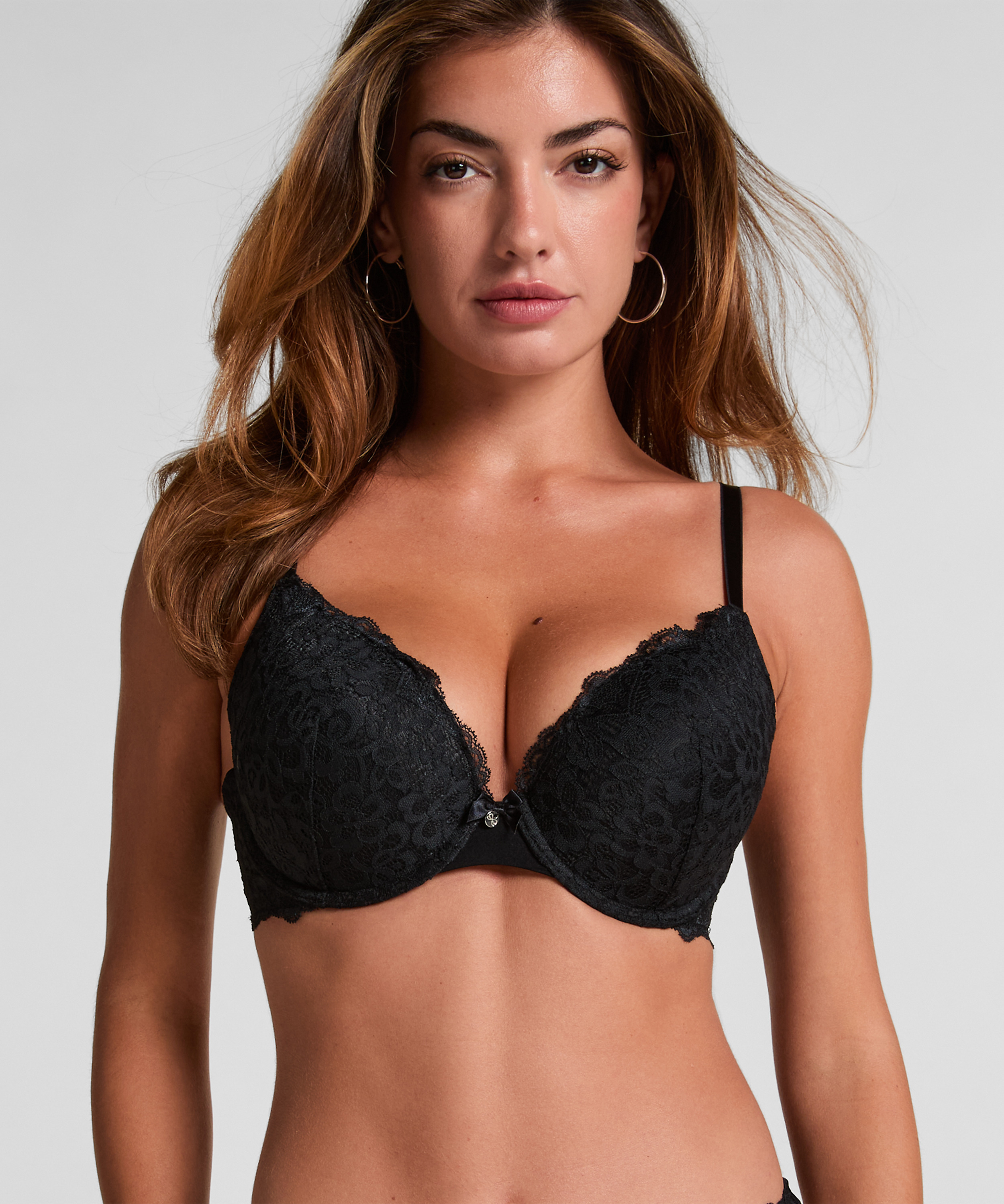 Marine Padded Push-Up Underwired Bra, Black, main