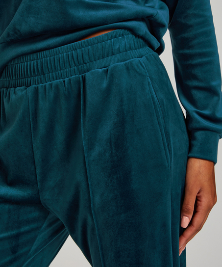 Velour Jogging Pants Pin-tucked, Blue