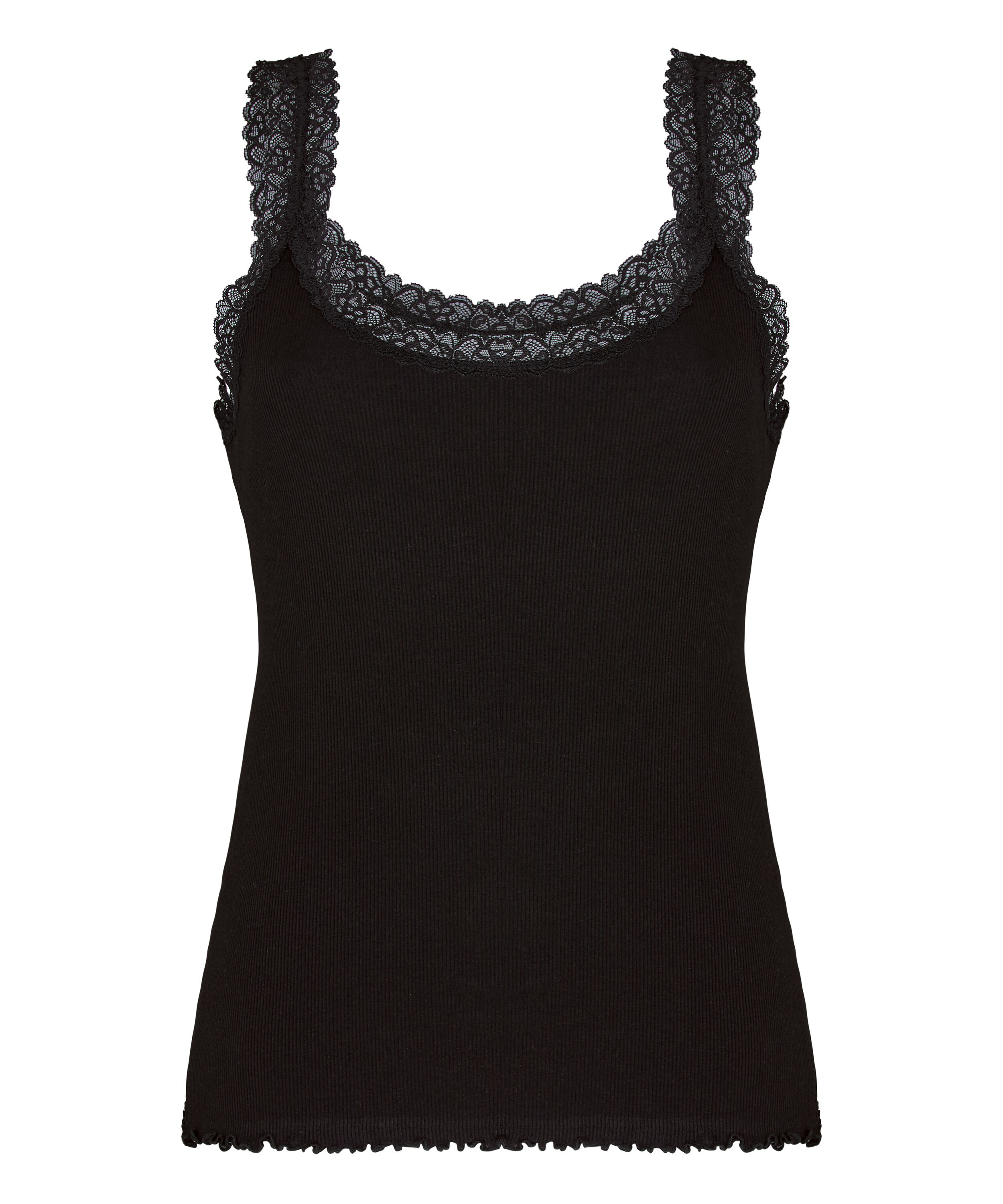 Singlet Rib Jersey Lace, Black
