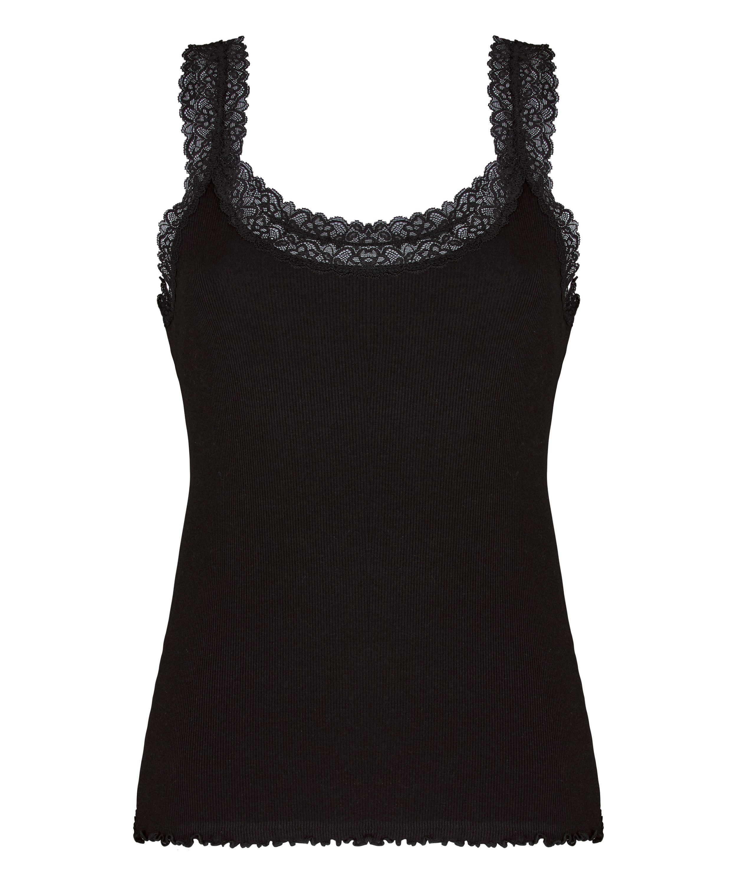 Singlet Rib Jersey Lace, Black, main