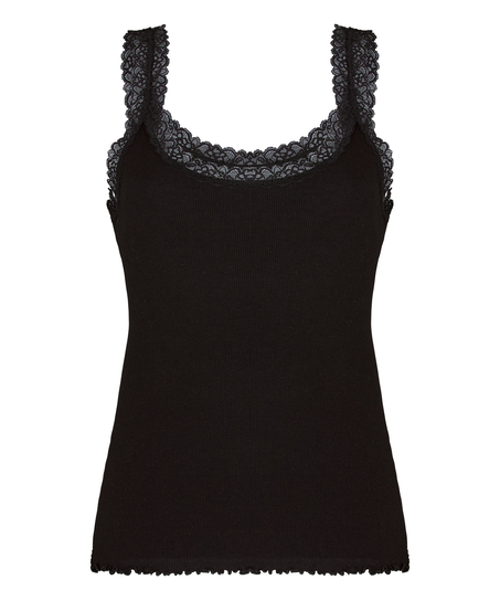 Singlet Rib Jersey Lace, Black