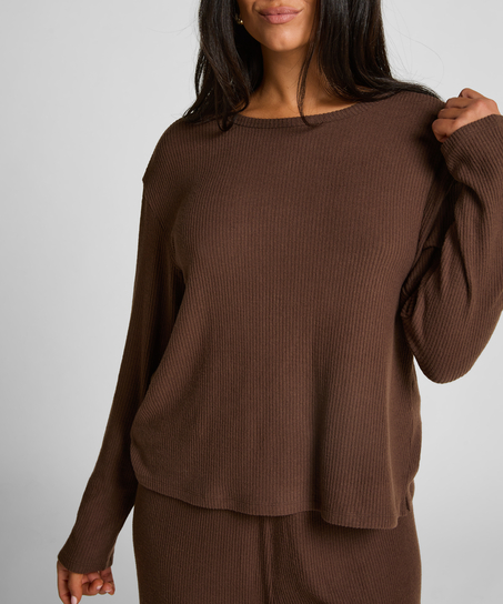 Jersey Long-Sleeved Pyjama Top, Brown