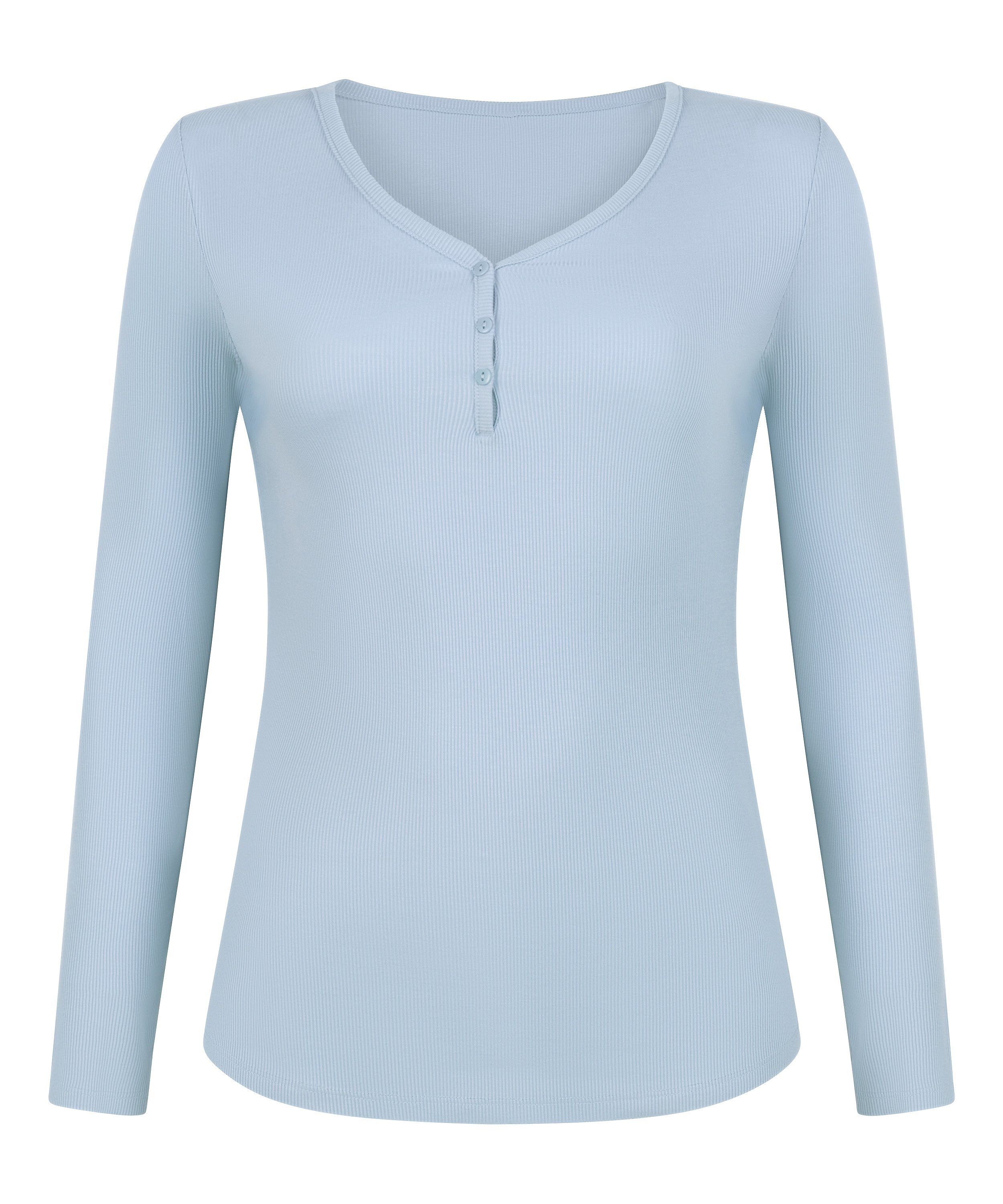 Longsleeved Pyjama Top Henley, Blue, main