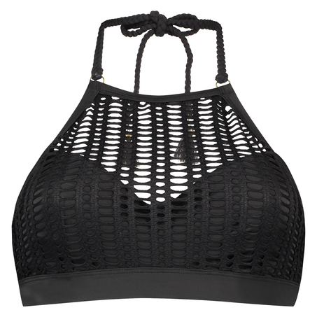 Borneo Mesh Underwired Bikini Crop Top, Black