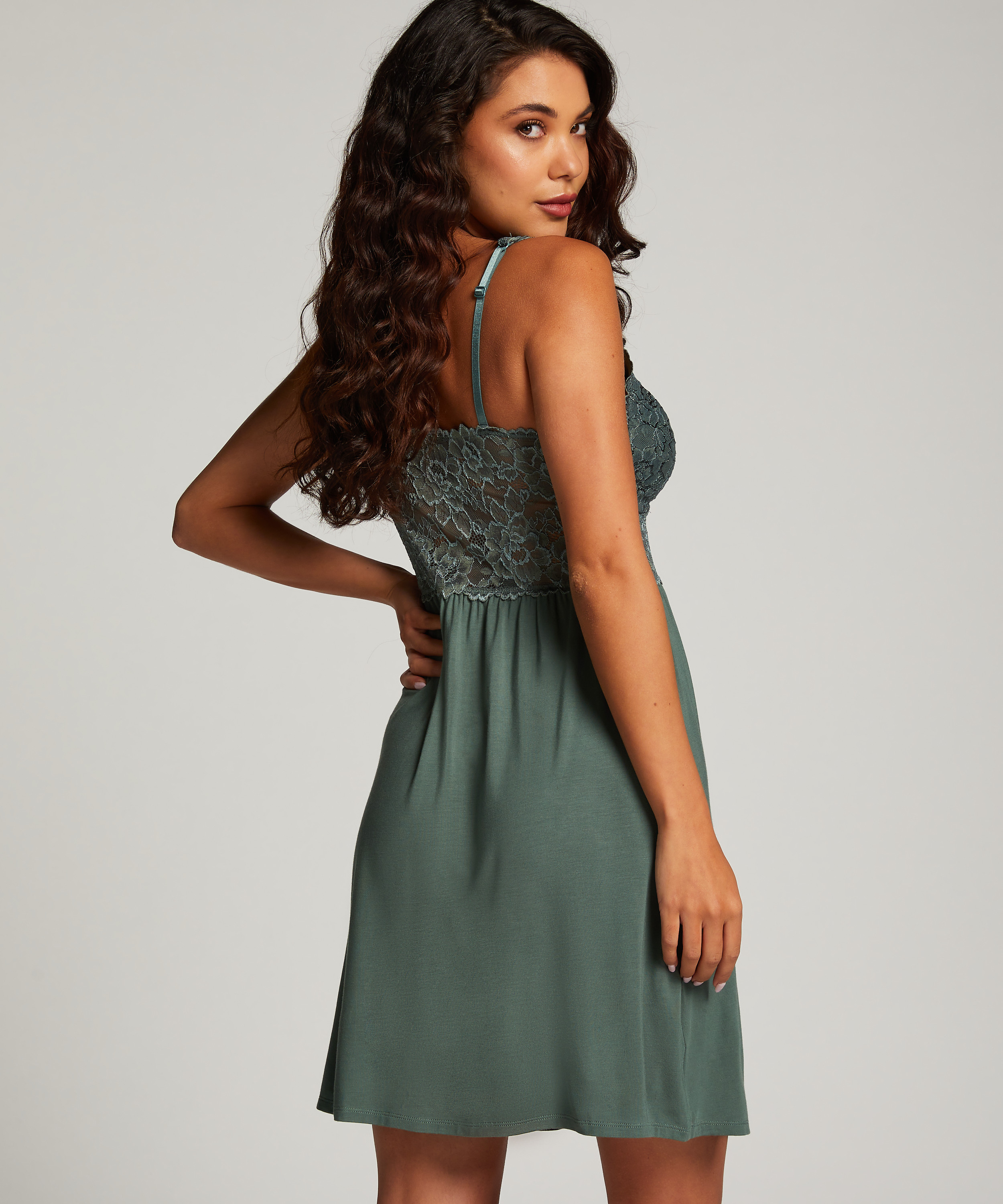 Nora Lace Slip Dress, Green, main