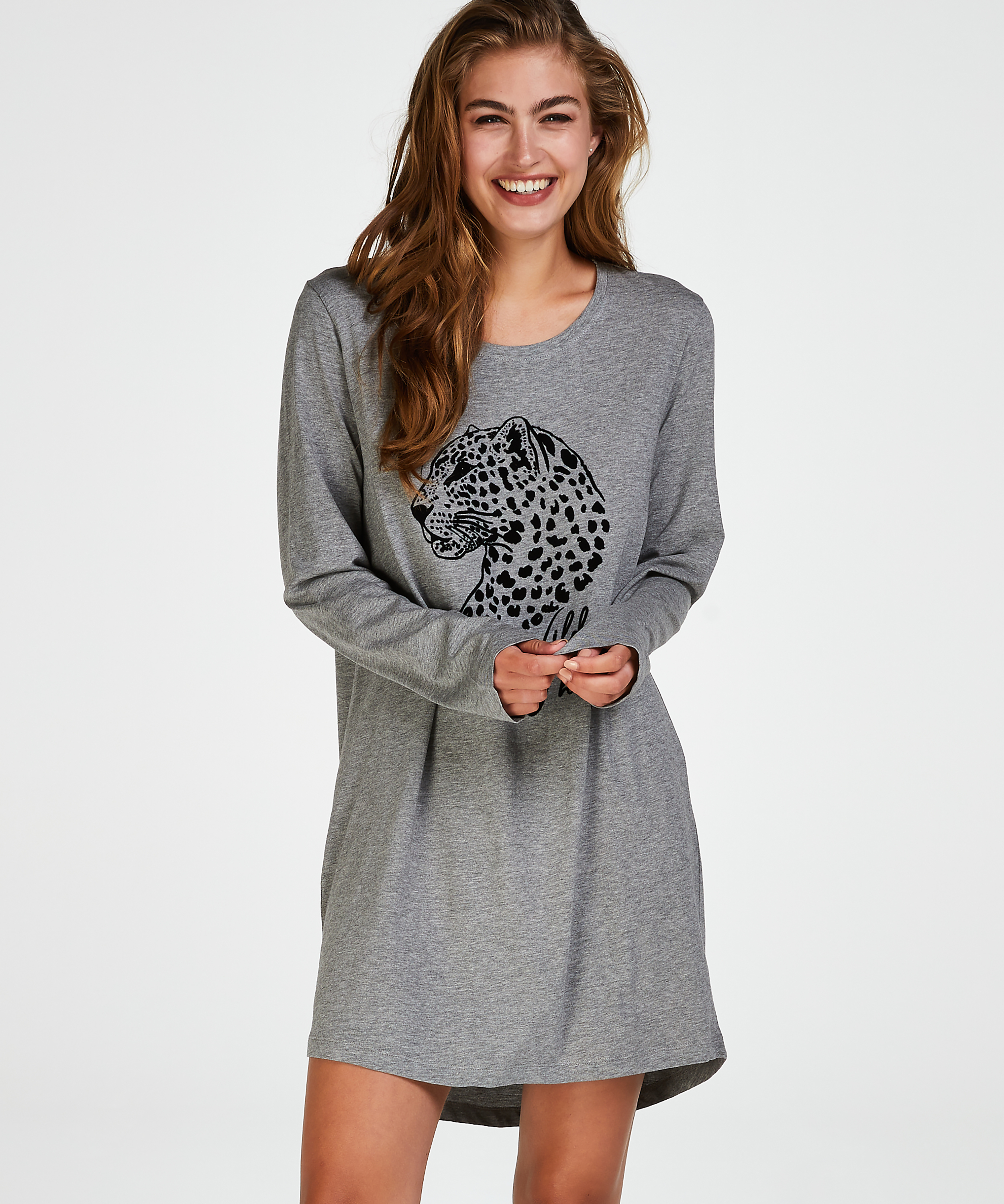 Round Neck Nightshirt, Gray, main