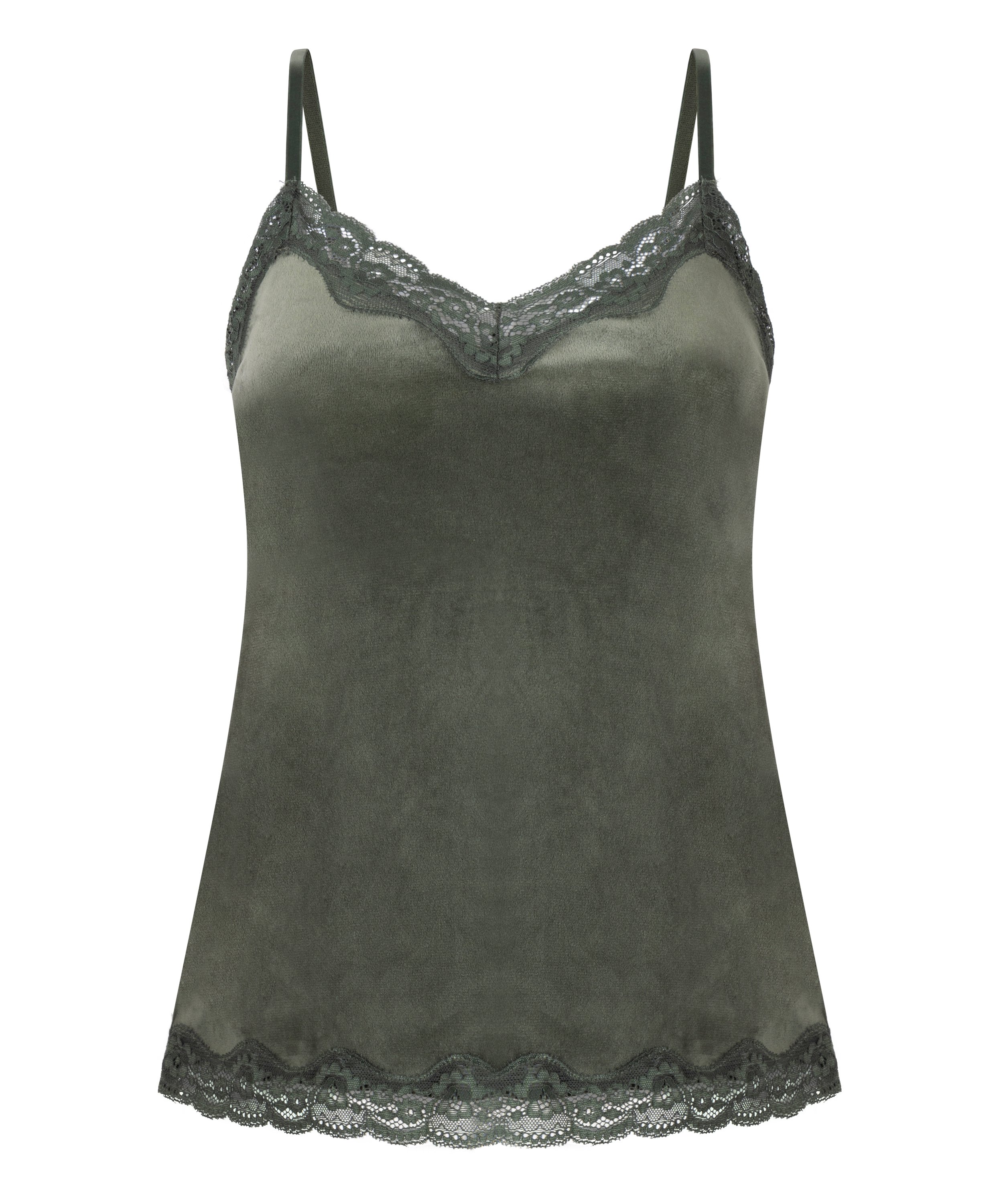 Velours Lace Cami Top, Green, main