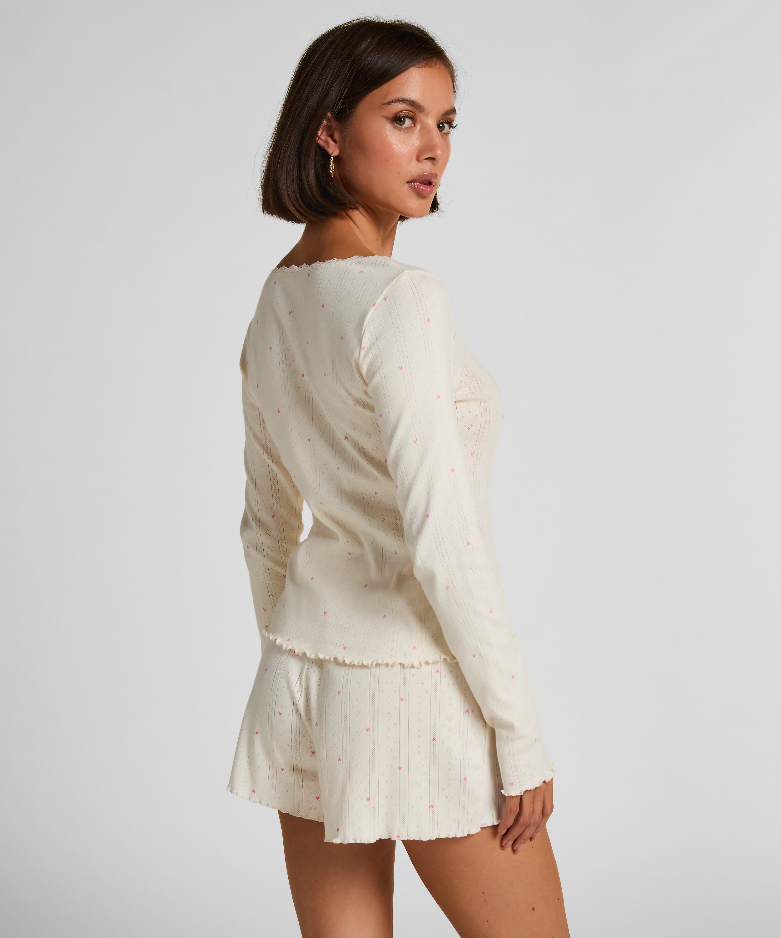 Pointelle Pyjama Top, White, main